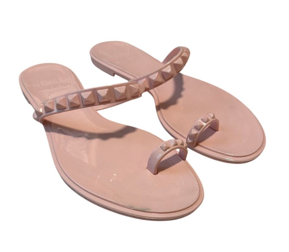 Carmen Sol Maria Baby Pink Studded Toe Ring Jelly Sandals 9